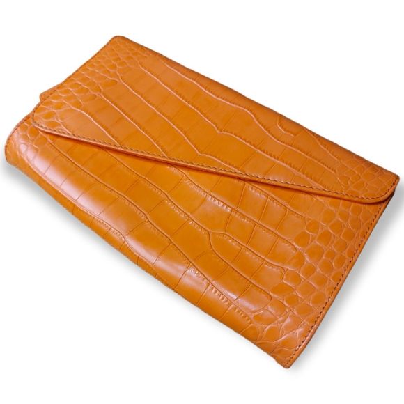 Danier Leather Orange Croc Embossed Clutch - Picture 1 of 7